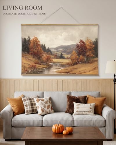 ARPEOTCY Extra Large Vintage Framed Wall Art, 36x54 Inch Autumn Landscape Wall Art, Nature Forest Landscape Wall Decor Oil Painting, Vintage Fall Farmhouse Wall Decor for Living Room Fireplace Bedroom - color: Mountain Autumn