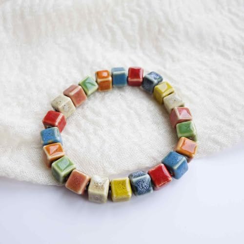 Handmade Green Boho Bracelets for Women, Bohemian Ceramic Beads Bracelets for Friends, Trendy Porcelain Stone Beaded Bracelets for Sisters - color: Multi-S