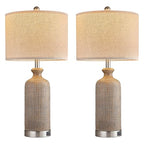Living Room Lamps Set of 2, 27" Touch Lamps for Nightstand with USB A+C Ports, Modern Farmhouse Table Lamps for Bedroom, Wood Grain, Ceramic - color: Wood Grain