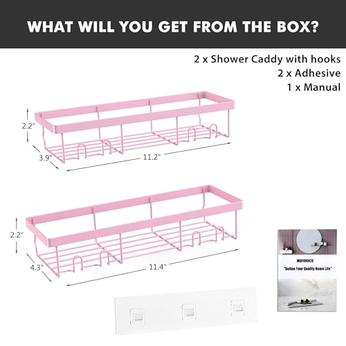 Moforoco Shower Caddy Shelf Organizer Rack, Self Adhesive Black Bathroom Shelves Basket, Home Farmhouse Wall Inside Organization and Storage Decor Rv Accessories, First Camper Apartment Essentials - color: Pink, size: Medium