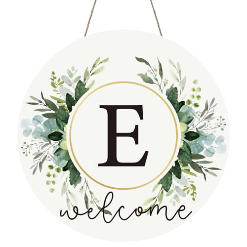 Monogram Letter E Wreaths for Front Door Wreath Wooden Welcome Sign for Front Door Decor Floral Family Last Name Initial House Warming Spring Summer Porch Rustic Wall Home Kitchen Boho Decorations - color: Letter E