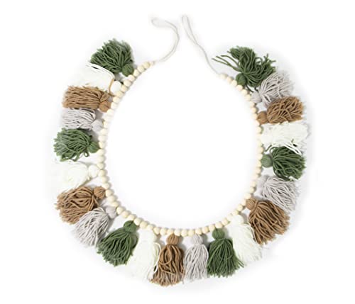 Tassel Garland - Boho Tassel Garland with Wood Beads - Wall Decor for Dorm, Girls Room and Nursery Room - Olive Green (50 inch) - size: 50 inch