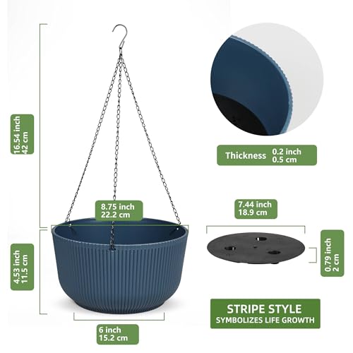 Dexceder 8.75 Inch Self Watering Hanging Planter (2 Pack, Deep Blue) | Thickened Hanging Basket Flower Plant Pot Indoor Outdoor - color: Deep Blue, size: 8.75 inch