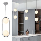 SeeU Chrome Pendant Lighting Mid Century Pendant Light Fixture Hanging Lighting Fixture with White Globe Glass Lampshade Pendant Chandelier for Kitchen Island Dining Room Bedroom - color: Chrome
