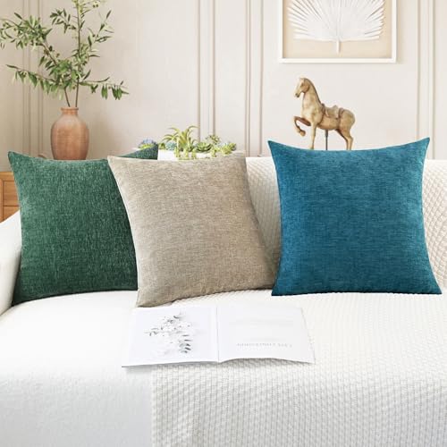 CaliTime Throw Pillow Covers Decorative 16 X 16 Inches Pack of 2 Cozy Polyester Chenille Cushion Cases for Couch Sofa Bed Living Room Home Light Taupe - color: Light Taupe, size: 16" x 16" (Pack of 2)