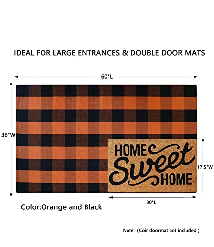 MUBIN Cotton Buffalo Plaid Rug, 3' x 5' Orange Black Outdoor Rug Front Door Decorative Mat, Washable Halloween Doormat Foldable Area Rug Layered Door Mats Rug for Front Porch, Entryway, Patio - color: Orange Black Plaid, size: 3' x 5' (Rectangular)