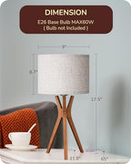 EDISHINE Mid Century Table Lamp, 17.5" Tripod Bedside Lamp with Deep Wood Color Light Base & Beige Linen Lampshade, Nightstand Lamp for Bedroom, Living Room, Reading Room, E26 Base - color: Dark Wood