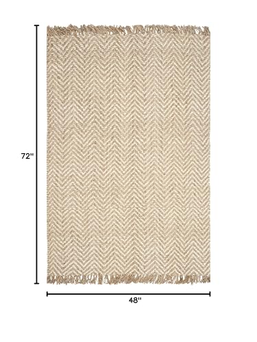 SAFAVIEH Natural Fiber Collection Accent Rug - 4' x 6', Bleach & Natural, Handmade Chevron Fringe Jute, Ideal for High Traffic Areas in Entryway, Living Room, Bedroom (NF458A) - size: 4' x 6' (Rectangular)