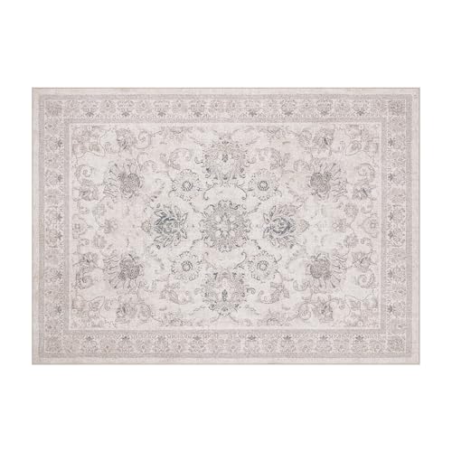 Phantoscope Washable Area Rug 5'x7' Non-Slip, Vintage Neutral Rugs for Living Room, Bedroom, Dining Room, Distressed Boho Floral Medallion Pattern, Low-Pile Foldable Floor Carpet, Cream Beige/Neutral - color: Cream Beige/Neutral, size: 5' x 7' (Rectangula
