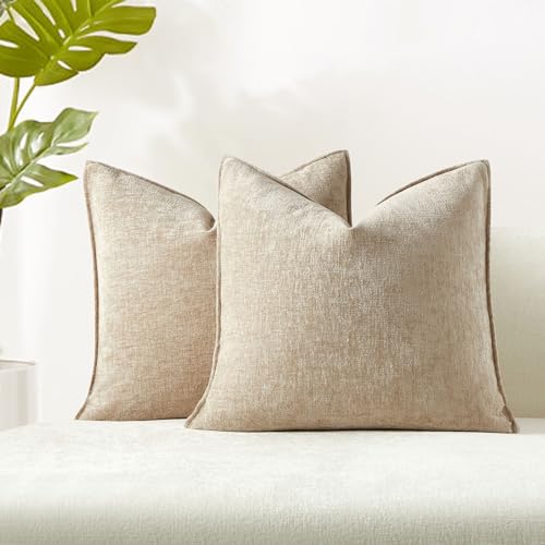 JUSPURBET 16x16 Pillow Covers Set of 2 Decorative Throw Pillow Covers Case for Couch Sofa Bed Soft Chenille Cushion Covers with Hidden Zipper for Home Decor Living Room,Beige - color: Beige, size: 16" x 16" (Pack of 2)
