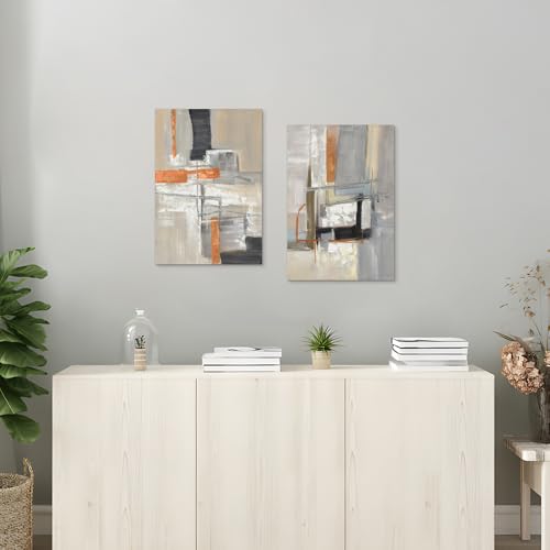 Abstract Neutral Canvas Wall Art: 2 Pieces Minimalist Painting Modern Gray Beige Artwork for Bedroom - color: neutral, size: 11”x16”x2