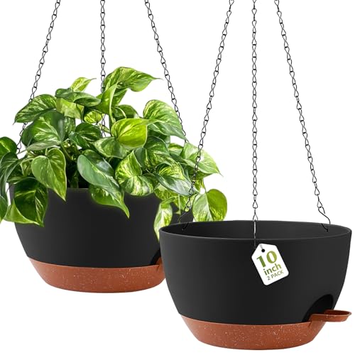GARDIFE Hanging Planters for Indoor Outdoor Plants, 2 Pack Self Watering Hanging Pot with Drainage Holes & Removable Tray (Black, 10 inch) - color: Black, size: 10 inch