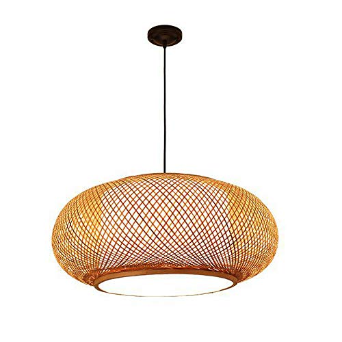 Hand-Woven Bamboo Pendant Light, Lantern Lamp Rattan Single Light Weaving Natural Wooden Ceiling Hanging Fixture with Adjustable Cord for Kitchen Dining Room Restaurant Farmhouse - color: Dome, Style 2