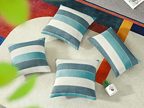 AmHoo Pack of 2 Farmhouse Stripe Check Throw Pillow Covers Set Case Cotton Linen Decorative Pillowcases Cushion Cover for Couch Bench Sofa 18x18Inch Teal Blue - color: Teal Blue, size: 18" x 18" (Pack of 2)