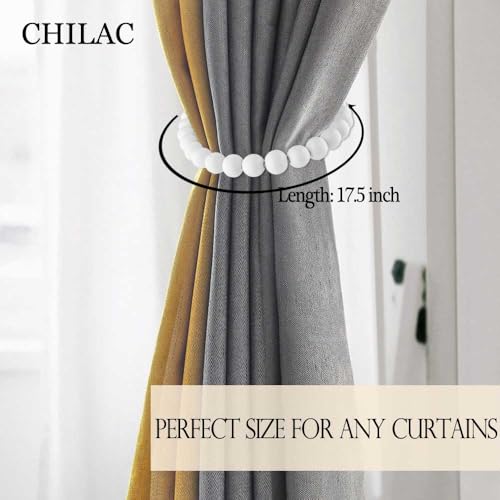 White Curtain Tiebacks Wood Bead: Strong Magnetic Boho Curtain Tiebacks Holders, Decorative Curtain Tie Backs Magnetic Curtain Holdbacks for Boho Bedroom Living Room Nursery Decor - color: White
