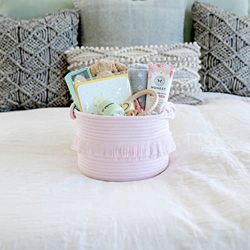 NaturalCozy 3-Piece Decorative Storage Basket Set – Pink Cotton Rope Small Woven Baskets for Organizing for Nursery Baby Stuff, Gift, Vanity, Montessori, Dog Cat Toy Bin, Planter, Bathroom Shelves - color: Pink