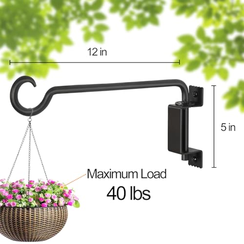 12 Inch Outdoor Hanging Brackets - 360° Swivel Plant Hanger with 12-Directional Adjustable Hook, Rust Resistant Solid Steel Wall Mount for Bird Feeders, Indoor/Outdoor Plants, Garden & Patio - color: Black, size: 12in-1-C-Swivel