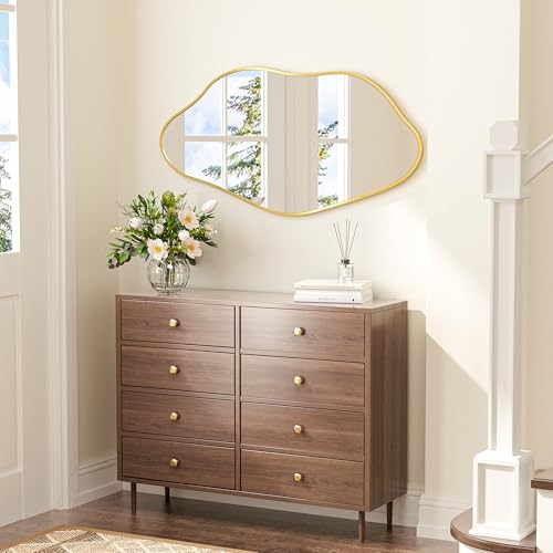 Keonjinn Gold Irregular Mirrors for Wall 48" x 24" Inch, Asymmetrical Metal Frame, Tempered Glass Decorative Mirror for Bathroom, Bedroom, Living Room, Entryway(Horizontal/Vertical) - color: Gold, size: 24"L x 48"W