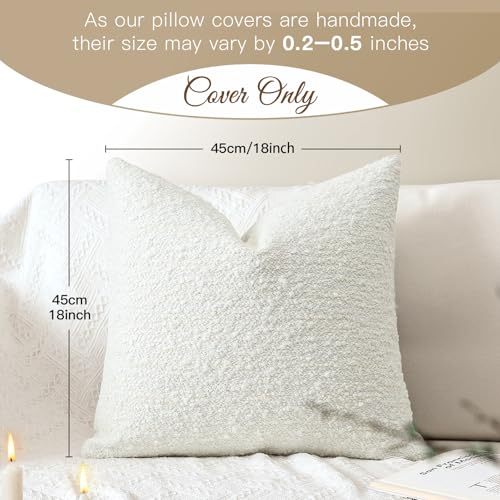 Artscope Throw Pillow Cover 18x18 Inch Set of 2 Super Thick Pillow Cover Decorative Boucle Textured Morden Neutral Italian Style Pillowcase for Bedroom Living Room Couch Sofa Home Décor-Beige+White - color: Beige+white, size: 18" x 18" (Pack of 2)