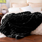 Ultra Soft Cozy Faux Fur Throw Blanket, Fuzzy Plush Thick Bubble Blanket, Luxury Fluffy Blanket for Couch, Sofa, Bedroom, and Living Room, 50x60 Inches, Black - color: Black, size: Throw