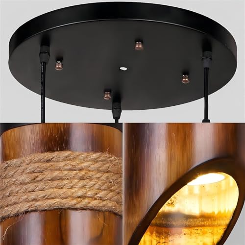 LIGHTLAND Rustic Bamboo Pendant Lights, 12 Inch, 3-Pack for Dining Room, Zen Tea Room, Retro Style - color: Bamboo, 3 Lights