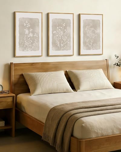 Drsoum Botanical Flower Wall Art Framed Vintage Floral Wall Prints Wildflower Neutral Rustic Bohemain Artwork Farmhouse Bedroom Ready to Hang 16x24in Natural Framed - color: Beige Botanical Floral, size: 24L" x 16W", Natural Framed
