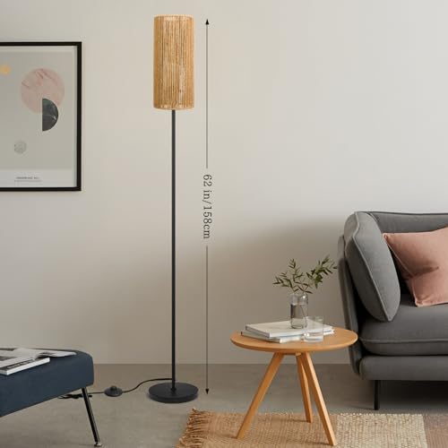 Ruiever Floor Lamp for Living Room,Farmhouse Floor lamp,Modern Standing lamp with Hand-Worked Rattan Shade (Straight Line Rattan Shade- 3 Color Bulb) - style: Straight Line Rattan Shade- 3 Color Bulb