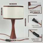 Boho Table Lamps for Bedrooms Set of 2-13" Wooden Spiral Base & Linen Shade - 3 Color Temps (2500K-4500K) LED Bulbs Included - for Bedroom, Office, Dorm, Nursery