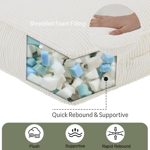 Floor Pillow for Adults Set of 2, 4" Square Floor Cushions with Washable Cover, Large Corduroy Meditation Pillow, 22 inches Tatami Seat with Handle for Living Room or Yoga, Beige - color: Beige, size: 22x22x4.2 inch