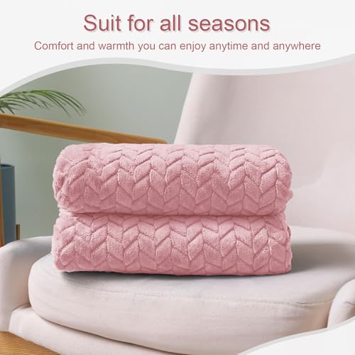Exclusivo Mezcla Fleece Throw Blanket for Couch and Bed, 50x70 Inches Soft Cozy Jacquard Flannel Blankets, Lightweight Fuzzy Plush Throws for Women, Pink - color: Dusty Pink, size: Throw ( 50x70 IN )