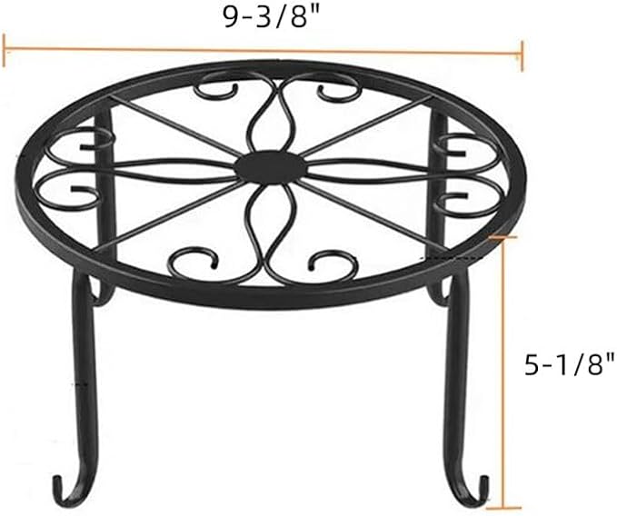 9-1/2 Inch Diameter X 5 Inch High Metal Potted Plant Stand - Rust Proof Wrought Iron Short Flower Pot Bracket Tripod Floor Dish Decorative Pot Holder (Black)
