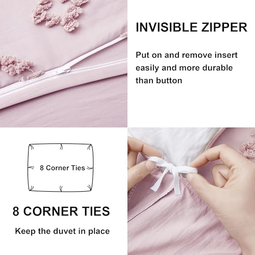 Oli Anderson Tufted Duvet Cover King Size, Soft and Lightweight Duvet Covers Set for All Seasons, 3 Pieces Boho Embroidery Shabby Chic Bedding Set (Pink, King, 104" x 90") - color: Pink, size: King(104"×90")
