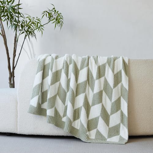 Snuggle Sac Chevron Throw Blanket for Couch, Reversible Super Soft Warm Blankets Cozy Knit Fuzzy Plush Lightweight Throws for Sofa, Bed, Camping, Green,50x60 inches - color: Chevron Green, size: Throw(50"x60")