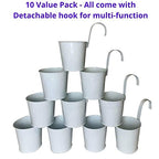 LaLaGreen 6 Inch Hanging Planter Iron - 10 Pack, White Large Metal Flower Pot Over Rail Balcony Railing Hanging Buckets for Plants Outdoor Fence Wall Herb Garden Succulent Outside Deck Patio Porch - size: 6 Inch (White)