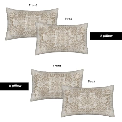 Boho Throw Pillow Covers 12x20 Inch Set of 2, Brown Beige Ethnic Design Lumbar Pillow Cover Bohemian Carpet Pattern Pillowcase Decorative Cushion Covers for Sofa Couch Bed Living Room - color: Beige, size: 20" x 12" (Pack of 2)