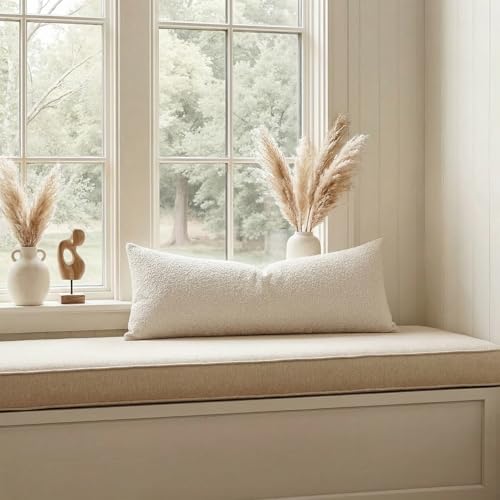 14x36 Inch Long Lumbar Cover Lumbar Pillow Cover Textured Boucle Throw Pillow Covers Breathable Cushion Case Rectangle Pillow Cases for Couch Sofa Chair Bed Home Decor Indoor Outdoor Cream