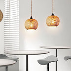 Boho Plug in Pendant Light Wicker Rattan Hanging Lights with 15ft Hemp Rope Cord MINI Bamboo Lampshade Wall Lighting Fixture Swag Lamp for Kitchen Island Farmhouse Living Dining Room Bedroom