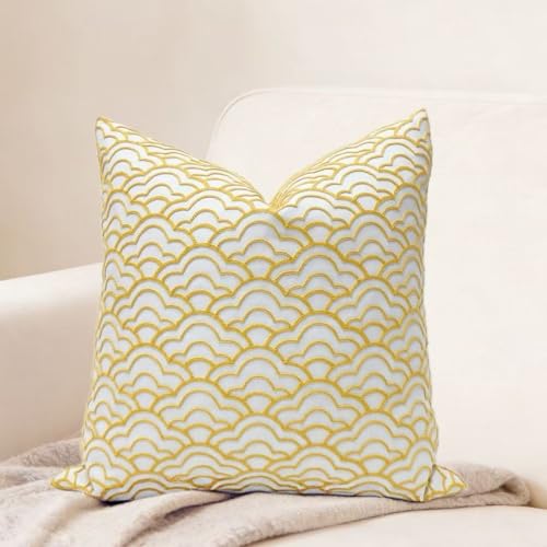Slow Cow Embroidery Decorative Throw Pillow Cover for Couch Sofa Geometric Accent Pillow Cover Cushion Cover 18 x 18 Inches Yellow - color: Yellow Ice Cream, size: 18" x 18" (Pack of 1)