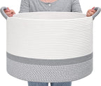 67L Large Blanket Basket, 20"x13" Blanket Basket Living Room, Woven Baskets With Handle, Toy Baskets for Blankets, Nursery, Dog, Pillow, Gift (White & Light Grey) - color: White & Light Grey, size: 67L