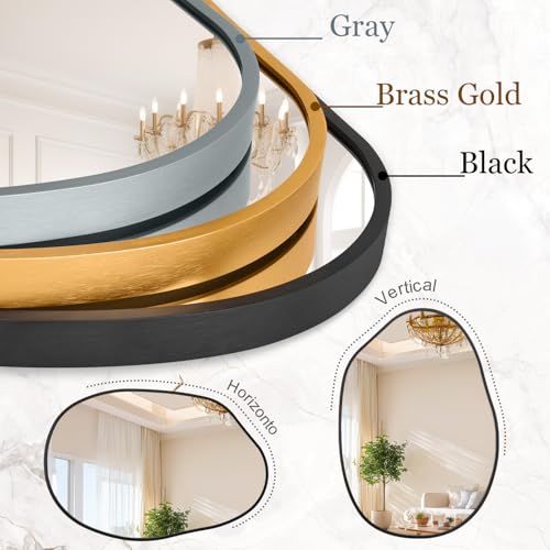 Black Irregular Wall Mirror Asymmetrical Bathroom Mirror Metal Framed Mirrors Decorative Bedroom Living Room Vanity Entryway 26''x18'' - color: Black, size: 26"L x 18"W