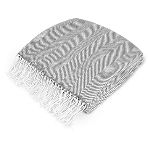 PAVILIA Light Gray Herringbone Throw Blanket for Couch Bed, Decorative Outdoor Throw Blanket, Faux Cashmere Blanket Throw, Lightweight Accent Sofa Blanket Throw, 50x60 - color: Herringbone - Light Gray, size: 50 X 60 Inches - Throw