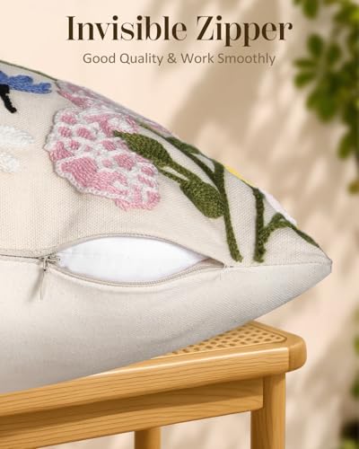 Embroidered Throw Pillow Covers 18x18 Inch - Set of 2 Summer Spring Boho Decorative Pillow Covers with Zipper for Living Room Couch Sofa Bed Aesthetic Design Retro Flower Cushion Pillowcases - color: Retro Flower, size: 18" x 18" (Pack of 2)