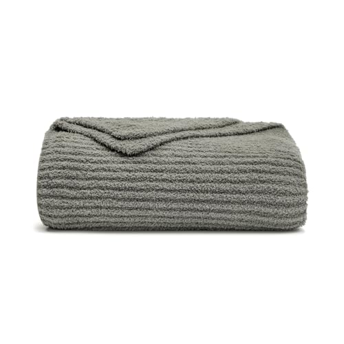 bearberry Soft Rib Knit Blanket Thin Warm & Breathable - Snuggly Minky Throw for Everyday Use, Travel, Chair | All-Season Machine Washable for Couches, Gifts, Family (Grey, 50”x60”) - color: Ribbed Knit Grey, size: Throw(50″x60″)