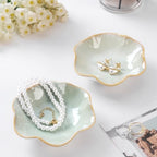 JAMEND CLXP 2PCS Lotus Leaf Shape Ring Holder Dish, Small Key Bowl, Ceramic Trinket Tray Jewelry Dish Organizing Necklace Earrings for Mom Friend Sister, All Jewelries Are NOT Included, Light Green.… - color: Light Green-2PCS