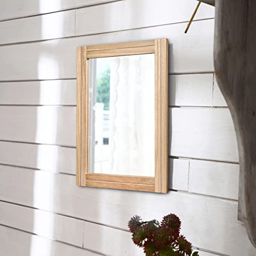 AAZZKANG Rustic Mirrors for Wall with Rectangular Wood Frame Decorative for Farmhouse Bedroom Bathroom Living Room Home Office - color: Beige, size: 16"L x 12"W