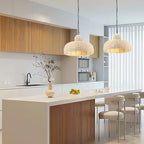 OCIOC Rattan Pendant Lighting,17.72" Kitchen Island Hanging Light Fixtures,Large Boho Hand-Woven Chanderlier, E26 Farmhouse Retro Ceiling Chandelier 3-Lights For Dining Room Kitchen Island Living Room - size: 17.7"