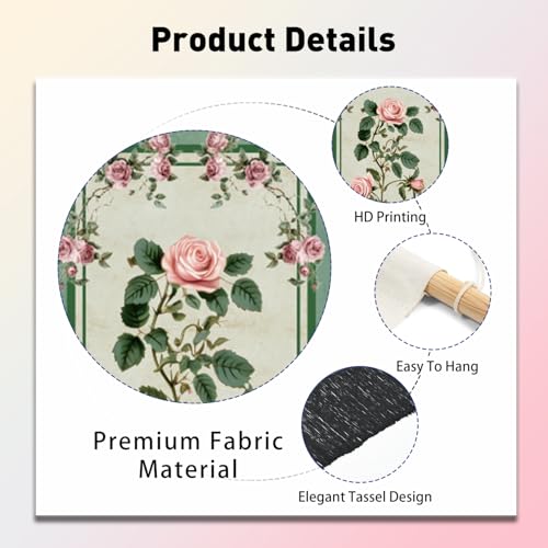 PLIGREAT 2 Pack Rose Corner Tapestry Vintage Vertical Green Wall Hanging with Tassels Aesthetic Wall Tapestry for Bedroom Bathroom Living Room Home Art Decor Housewarming Gift - color: pink,green
