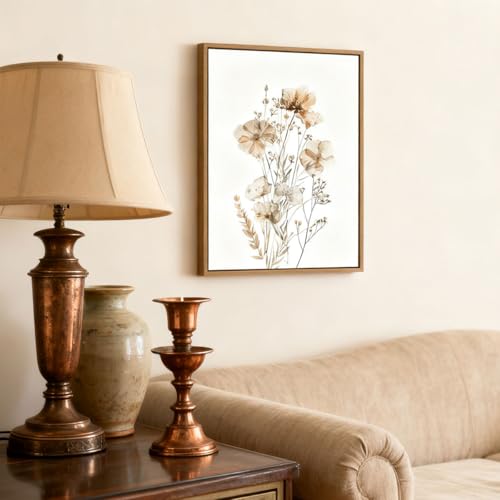 Neutral Watercolor Botanical Wall Art Vintage Floral Canvas Art Prints Orange Flower Plants Picture Minimalist Wall Decor Boho Artwork Framed for Girls Room Bedroom Living Room Decoration, 12x16 Inch - color: Neutral Flowers, size: 16"L x 12"W