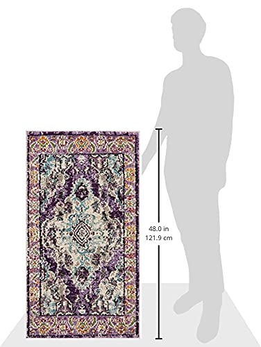 SAFAVIEH Monaco Collection Area Rug - 2'2" x 4', Violet & Light Blue, Non-Shedding & Easy to Clean, Distressed Medallion Design, Ideal for Front Door, Kitchen, Entryway, Accent Space (MNC243L) - color: Violet/Light Blue, size: 2'2" x 4' (Rectangular)