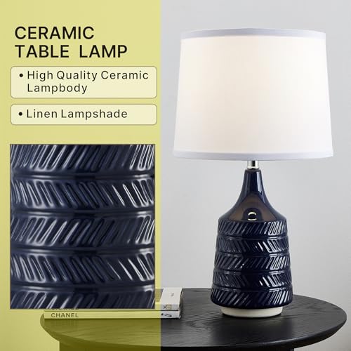 Dark Blue Ceramic Table Lamps Set of 2, 18.5" Modern Bedside Lamps for Night Stands, Classic Small Lamps for Living Room End Tables, Farmhouse Boho Lamp for Bedroom Office, LED Bulbs Included - color: dark blue